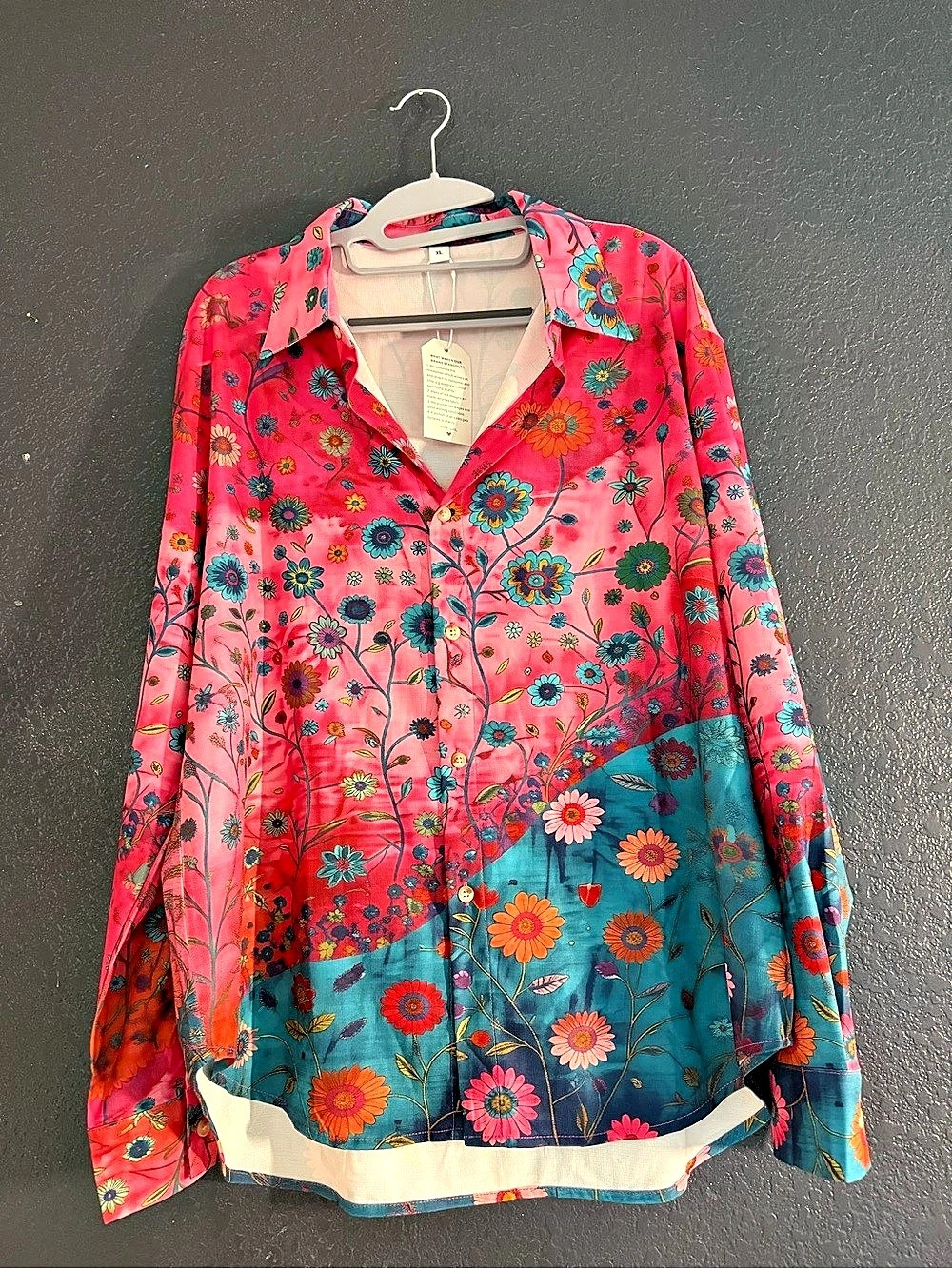 Floral Button Down Shirt in Pink & Blue NWT